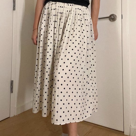 OAK + FORT - Polka Dot Pleated Midi Skirt (One Size) (WORN ONCE - LIKE NEW) - Picture 1 of 4